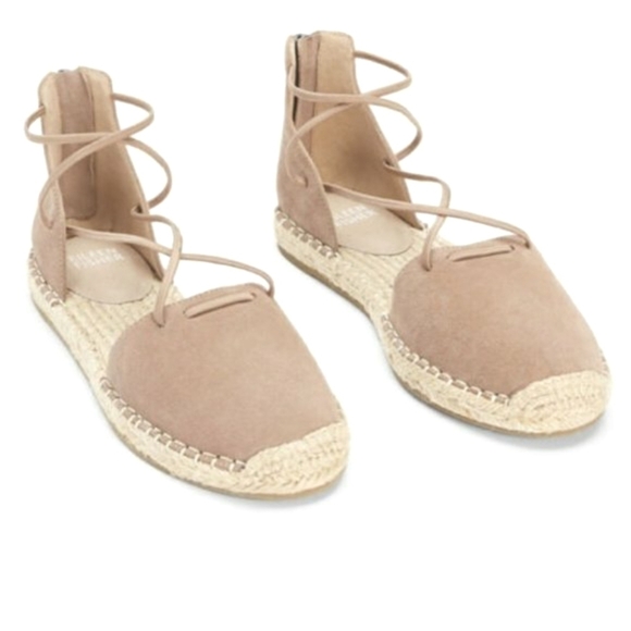 Eileen Fisher Criss Cross Lace Suede Espadrille 5 earth - Picture 1 of 12